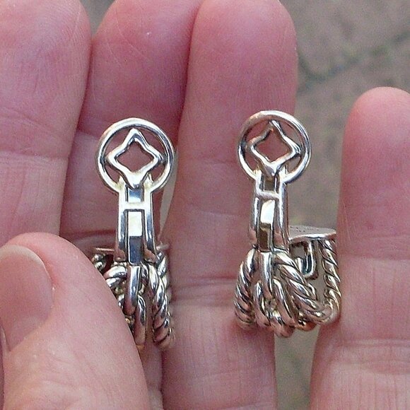 Retired David Wellesley Hoop Earrings - Omega Backs - 18K/925 - Picture 8 of 11